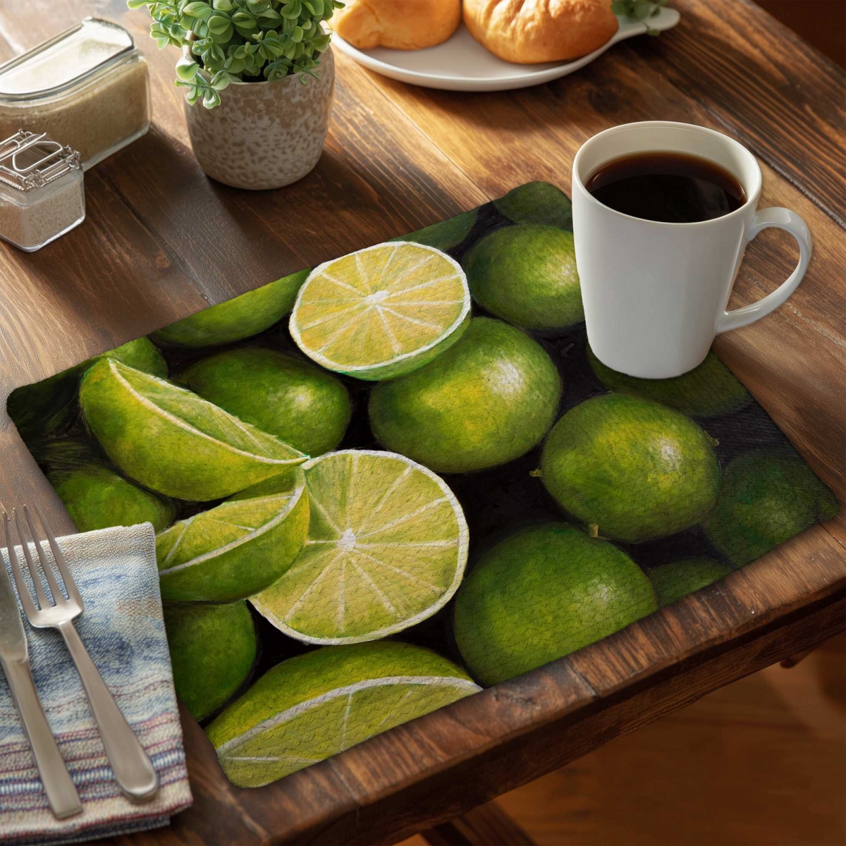Picture of Begin Home Decor C4BP1418IJT8J9 14 x 18 in. Basket of Limes - Braided Polyester Placemat for Home Decor - Set of 4