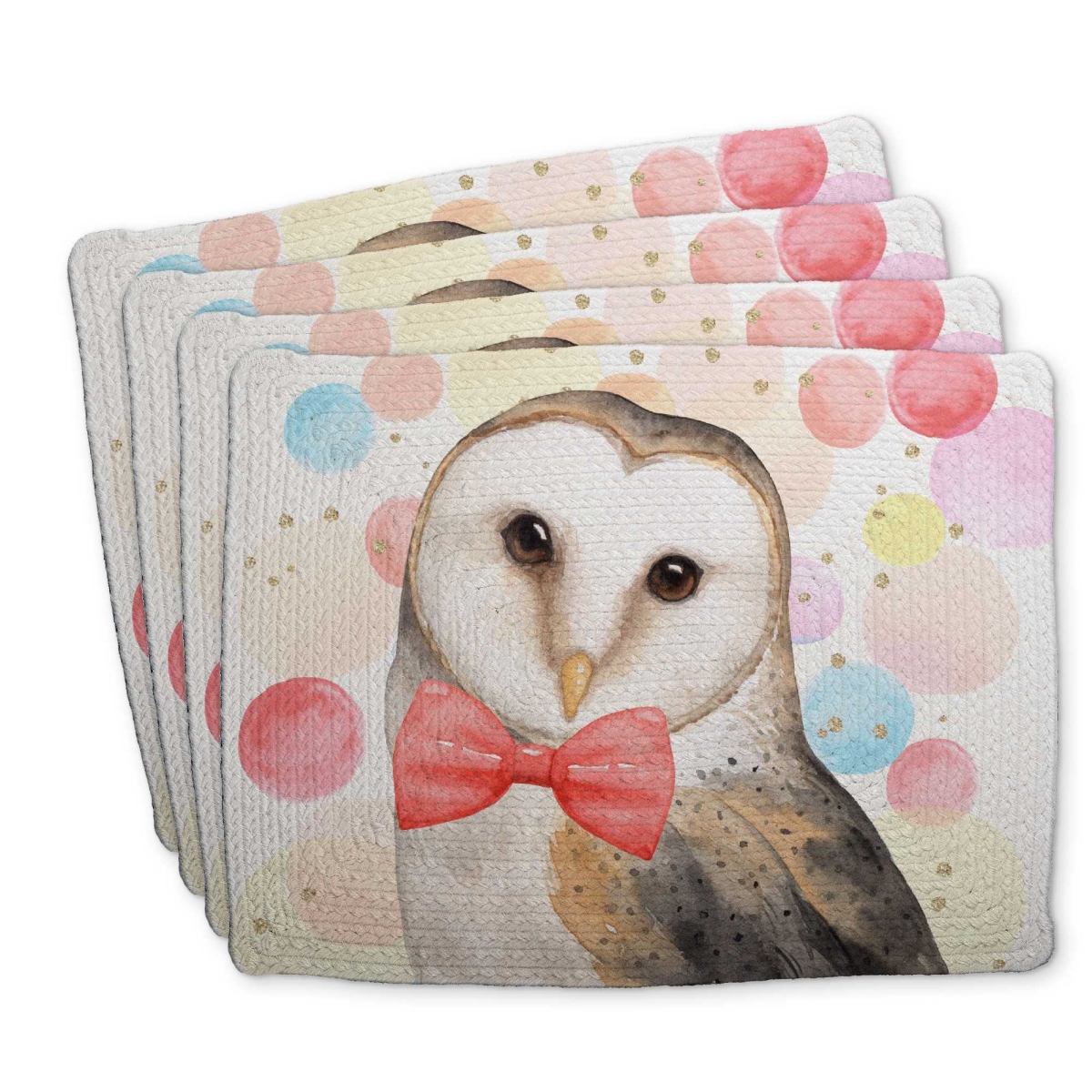 Picture of Begin Home Decor C4BP1418K5JV6R 14 x 18 in. Chic Owl Braided Polyester Placemat - Stylish Home Decor - Set of 4