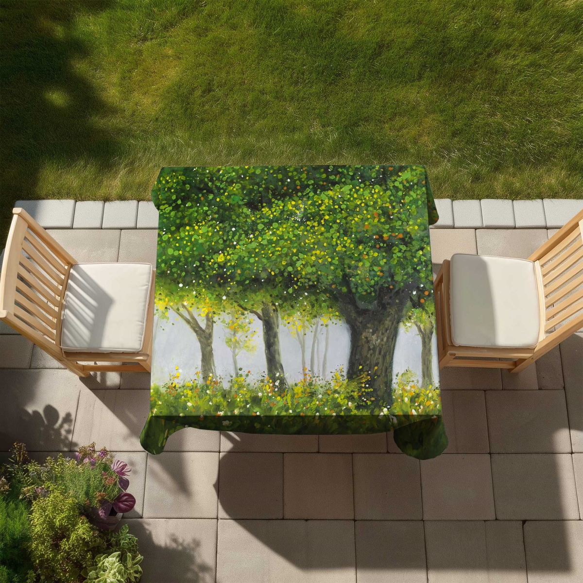 Picture of Begin Home Decor C1TC58580Y7533 58 x 58 in. Forest by Summer - Contemporary Trees Tablecloth