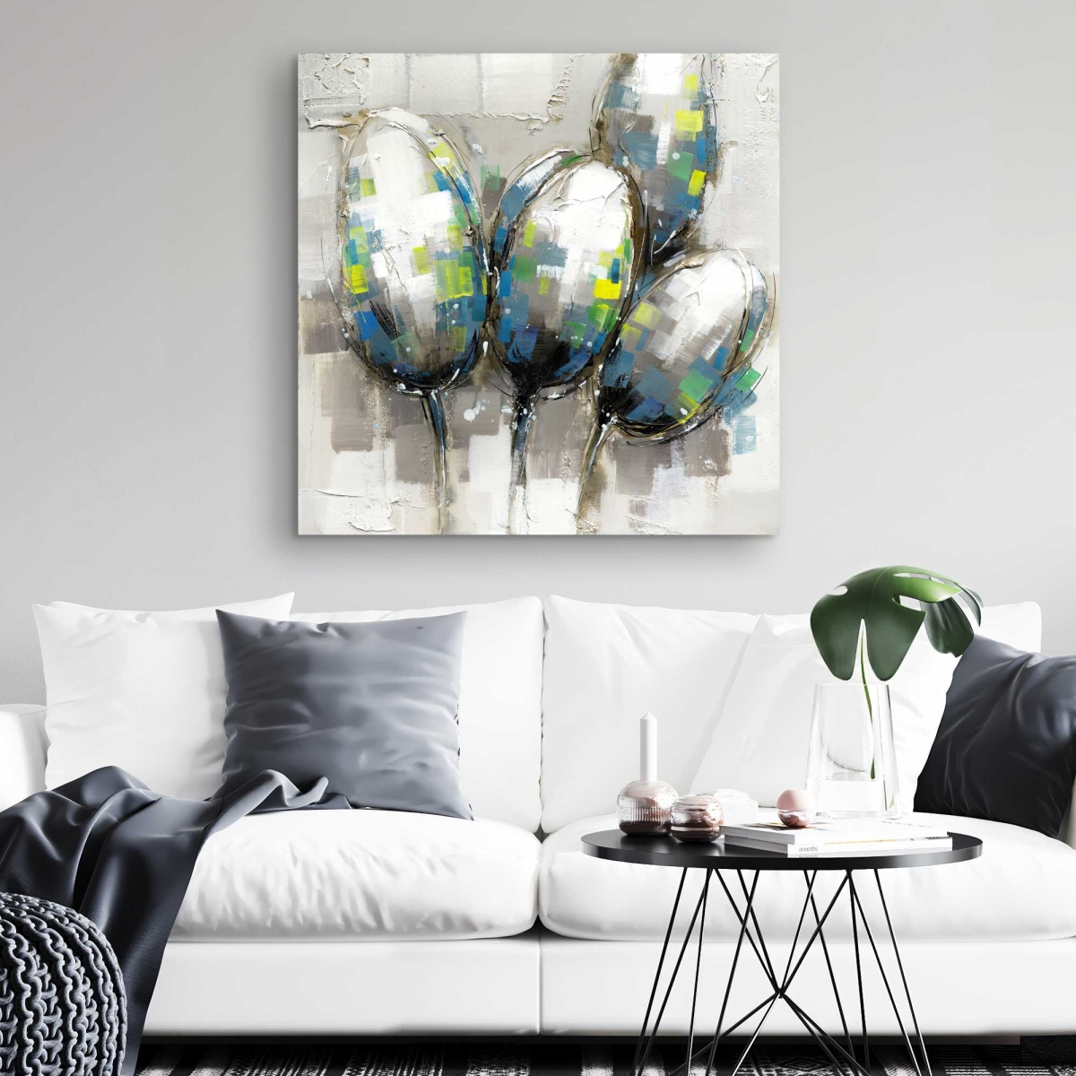 C1RC32329P5XL8 32 x 32 in. Abstract Blue Tulips - Modern Flowers Canvas for Home Decor