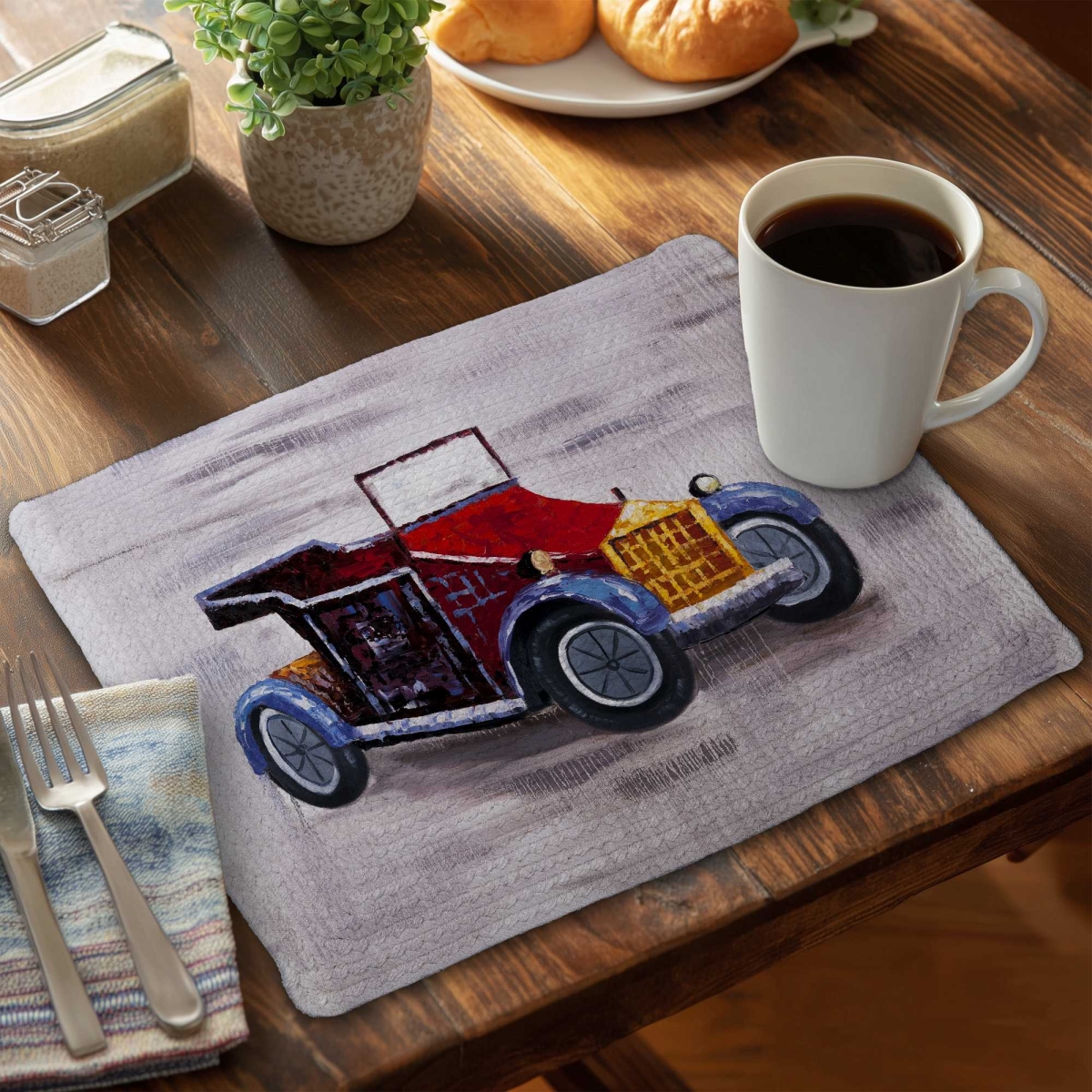 Picture of Begin Home Decor C4BP1418I6ZKY7 14 x 18 in. Vintage Toy Car - Braided Polyester Placemat for Home Decor - Set of 4