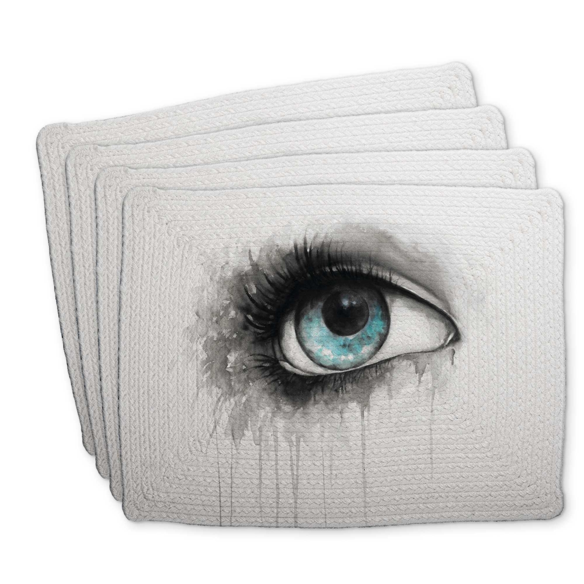 Picture of Begin Home Decor C4BP1418KN65I4 14 x 18 in. Blue Eye in Watercolor Braided Polyester Placemat - Decor - Set of 4