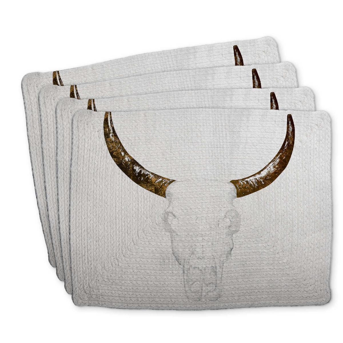 Picture of Begin Home Decor C4BP1418LU6YKM 14 x 18 in. Bull Skull with Brown Horns - Braided Polyester Placemat - Set of 4
