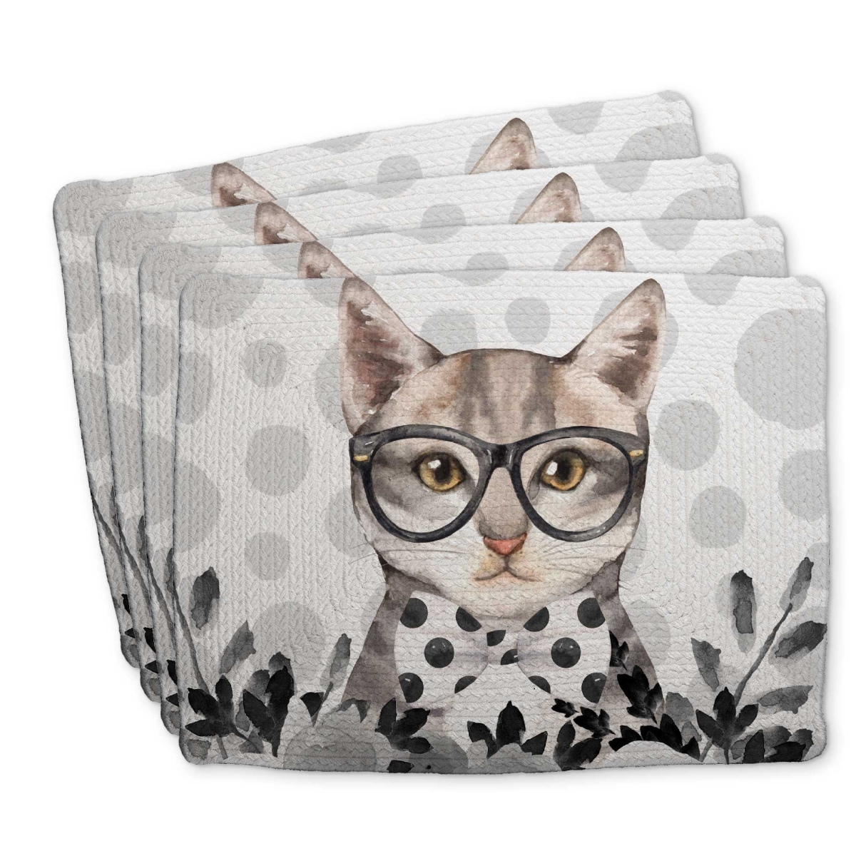 Picture of Begin Home Decor C4BP1418LXFIO5 14 x 18 in. Geek Cat Braided Polyester Placemat - Stylish Home Decor - Set of 4