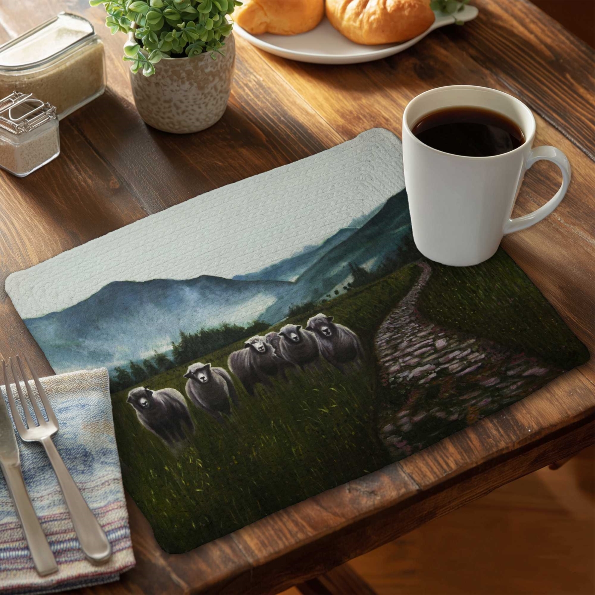 Picture of Begin Home Decor C4BP1418QTG26V 14 x 18 in. Sheep in the Countryside - Braided Polyester Placemat - Set of 4