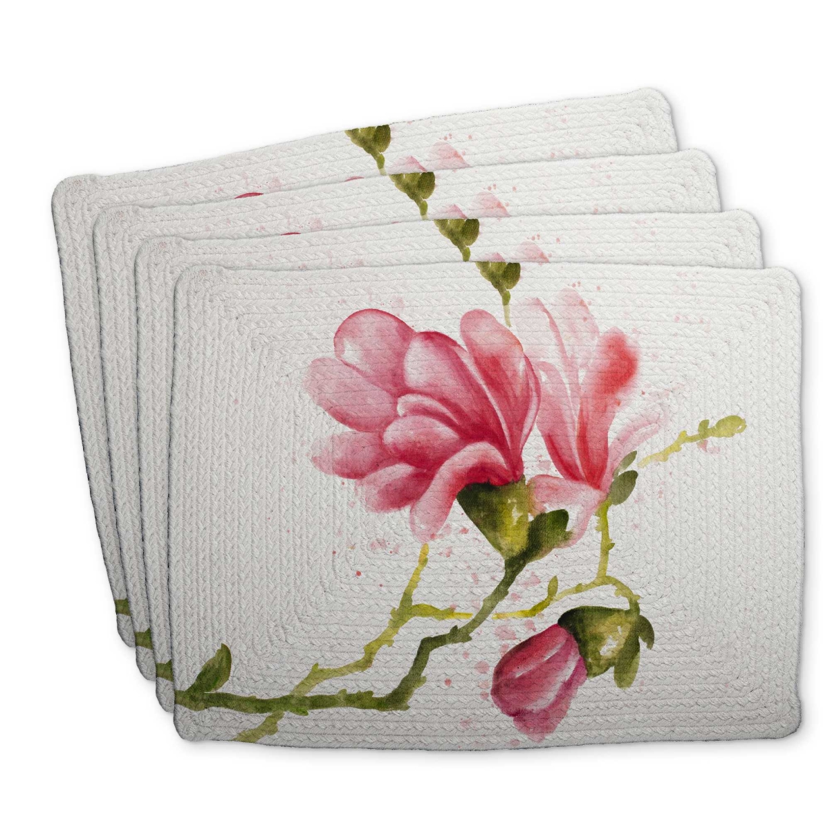 Picture of Begin Home Decor C4BP1418SJWDYP 14 x 18 in. Magnolia Flowers Braided Polyester Placemat - Home Decor - Set of 4