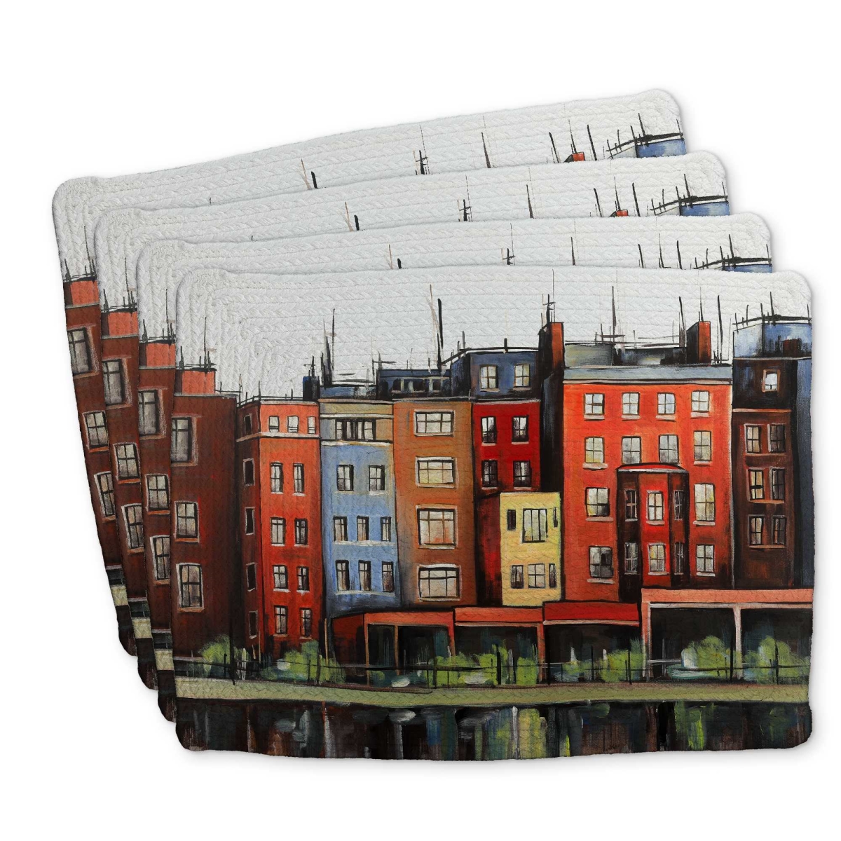 Picture of Begin Home Decor C4BP1418T5YVU6 14 x 18 in. Boston Fall Colors Buildings Braided Polyester Placemat - Set of 4