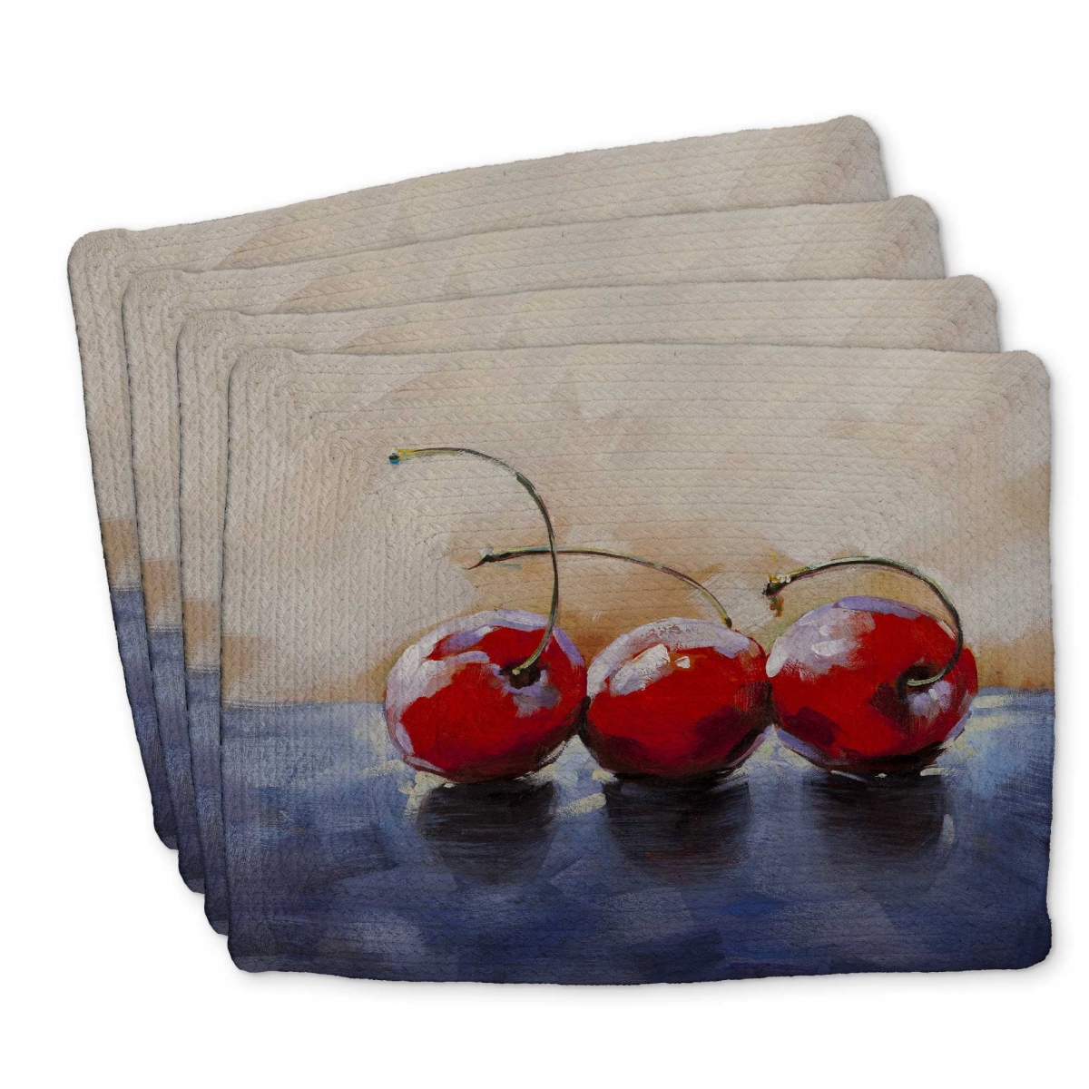 Picture of Begin Home Decor C4BP1418US2BDJ 14 x 18 in. Three Cherries Braided Polyester Placemat for Home Decor - Set of 4