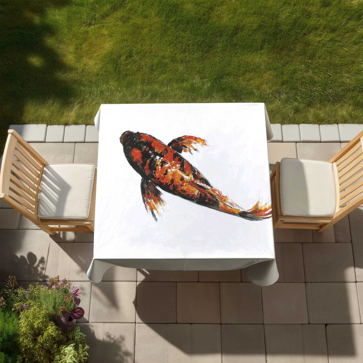 Picture of Begin Home Decor C1TC5858LOEXF9 58 x 58 in. Red Butterfly Koi Fish Tablecloth - Aquatic Home Decor