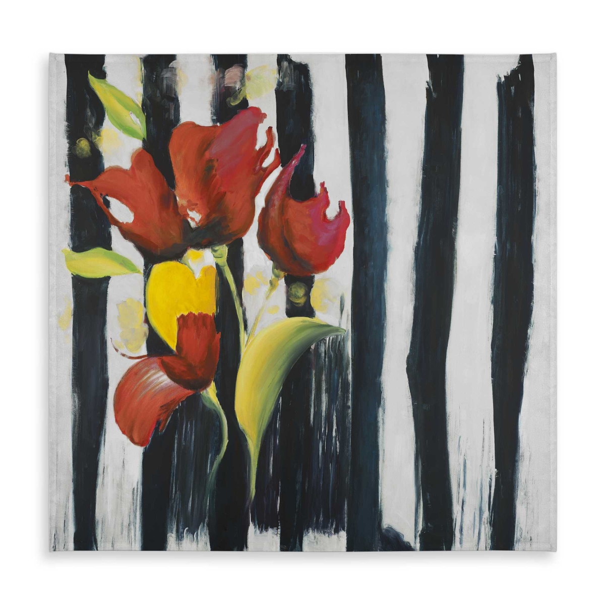 Picture of Begin Home Decor C1TC5858MZFSV3 58 x 58 in. Red Flowers on Stripes - White Contemporary Tablecloth - Home