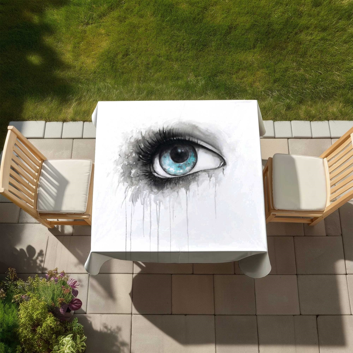Picture of Begin Home Decor C1TC5858N6G2XU 58 x 58 in. Blue Eye in Watercolor Tablecloth - Indoor & Outdoor Decor