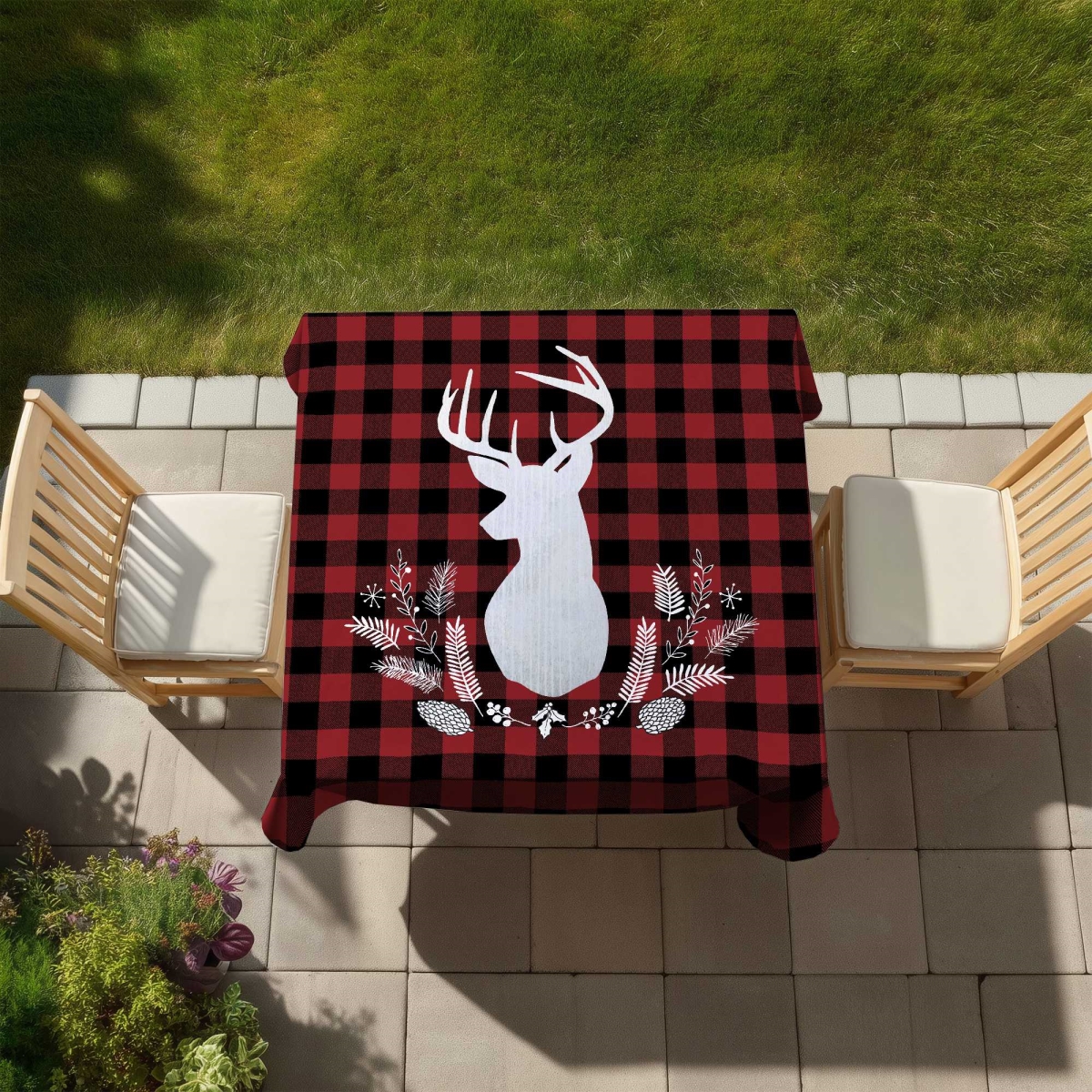 Picture of Begin Home Decor C1TC5858NXW8SL 58 x 58 in. Deer Plaid Red Rustic Tablecloth - Indoor & Outdoor Home Decor