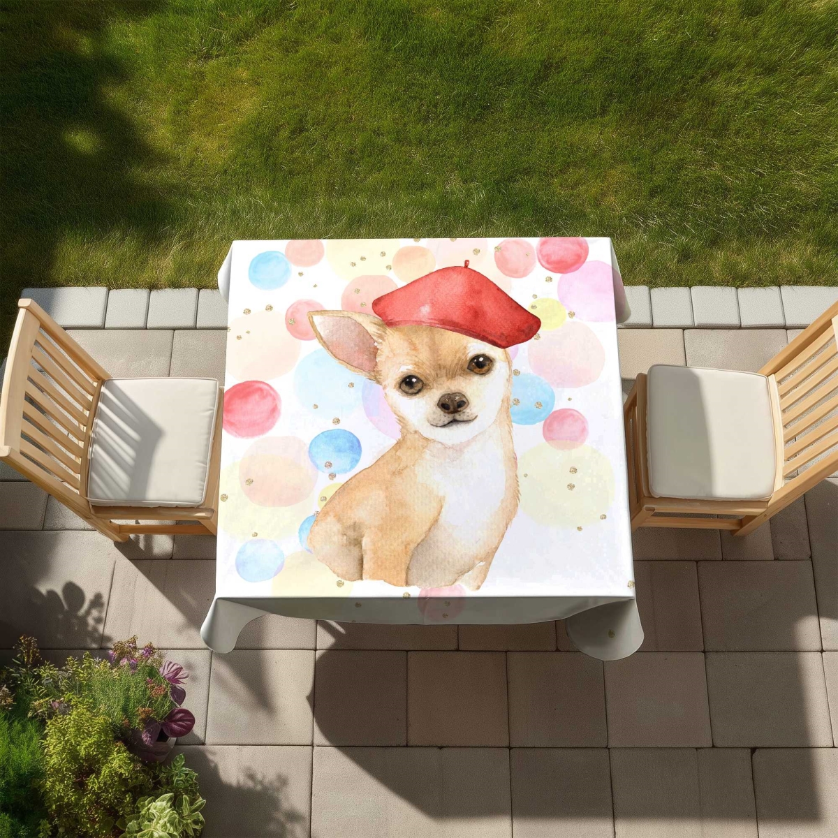Picture of Begin Home Decor C1TC5858QPTYCP 58 x 58 in. Chihuahua Dog Artist Tablecloth - Indoor & Outdoor Home Decor
