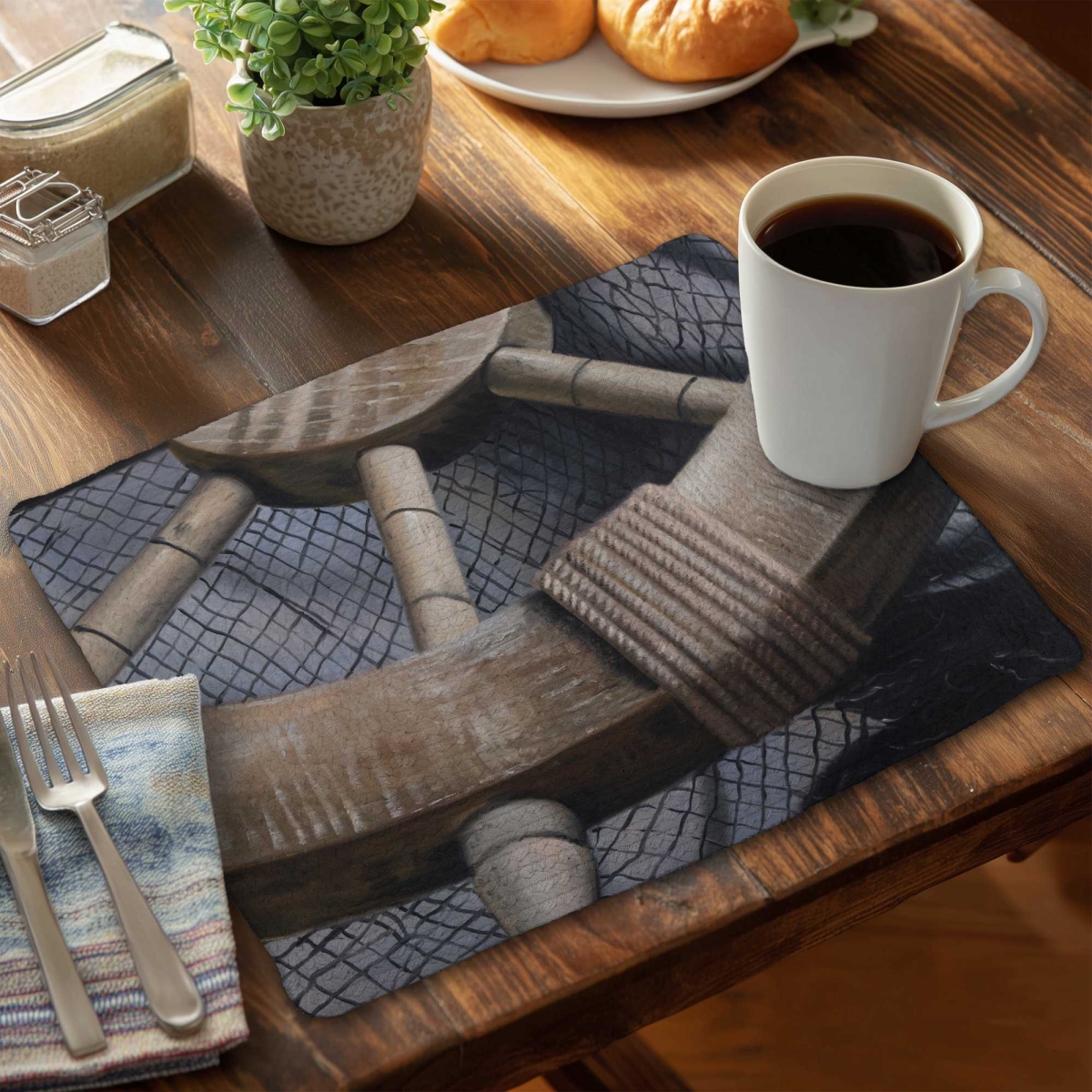 Picture of Begin Home Decor C4BP1418G3CZZO 14 x 18 in. Helm on a Fishing Net Closeup - Braided Polyester Placemat - Set of 4