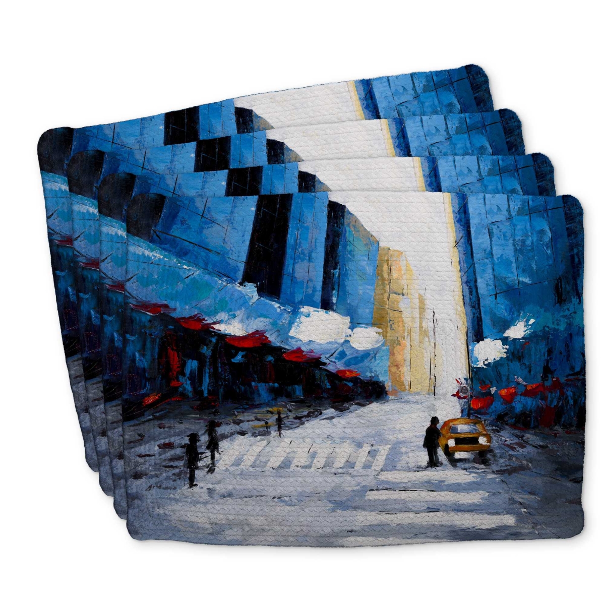 Picture of Begin Home Decor C4BP1418GYNEZ4 14 x 18 in. Blue Buildings Braided Polyester Placemat for Home Decor - Set of 4