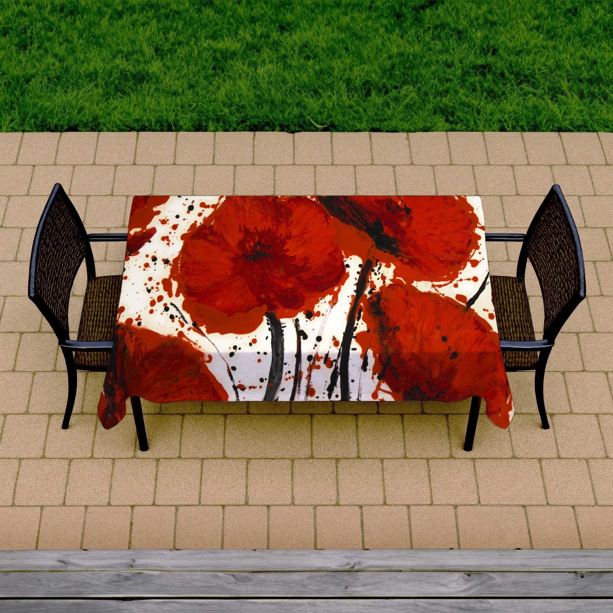 Picture of Begin Home Decor C1TCLRGEL81F3B 58 x 102 in. Abstract Paint Splash Red Flowers Tablecloth for Home Decor