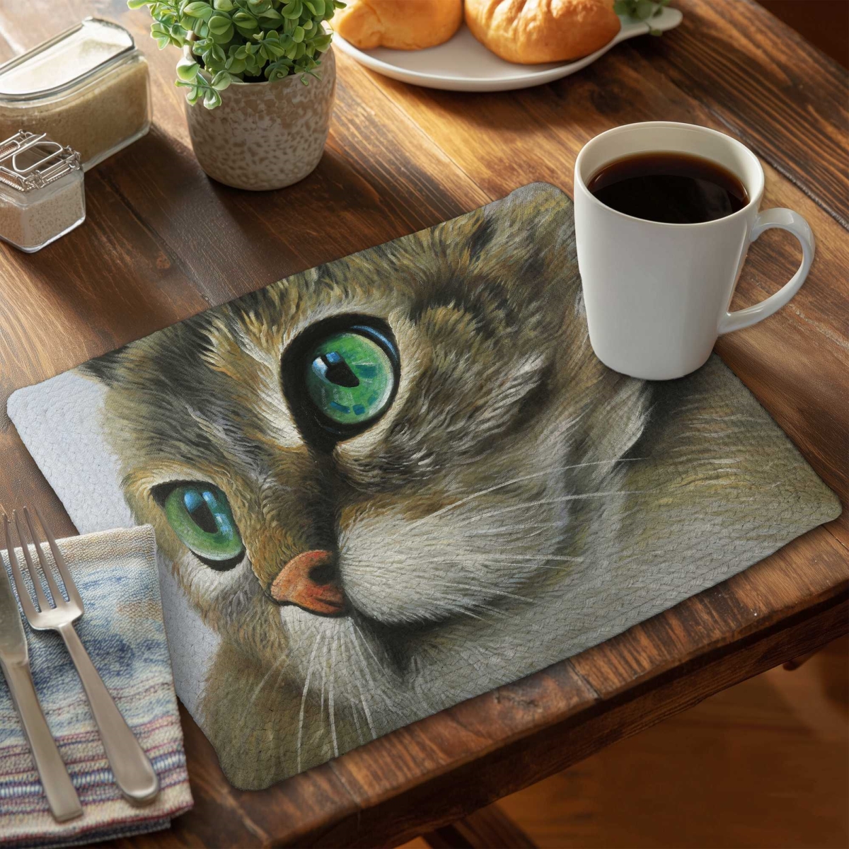 Picture of Begin Home Decor C4BP1418HXQL5T 14 x 18 in. Peaceful Cat Portrait Braided Polyester Placemat - Decor, Set of 4