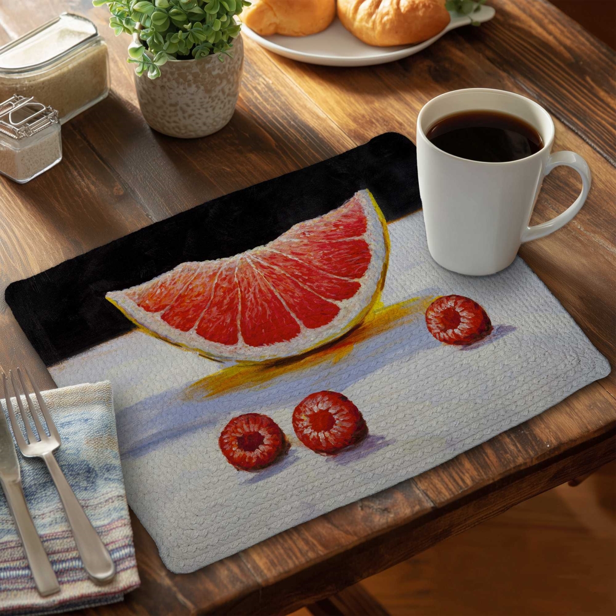Picture of Begin Home Decor C4BP1418L11NCQ 14 x 18 in. Grapefruit Slice Braided Polyester Placemat - Home Decor - Set of 4