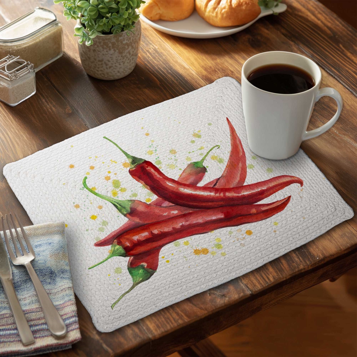 Picture of Begin Home Decor C4BP1418LVVN1R 14 x 18 in. Red Hot Peppers Braided Polyester Placemat - Home Decor - Set of 4