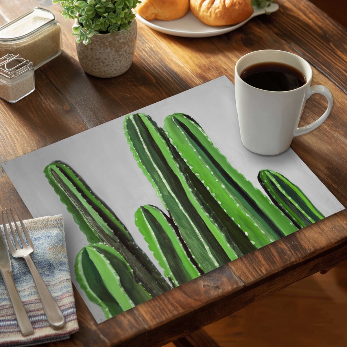 Picture of Begin Home Decor C4PP1418GP6G4U 14 x 18 in. Cactus Candles - Polyester Placemats for Stylish Home Decor - Set of 4