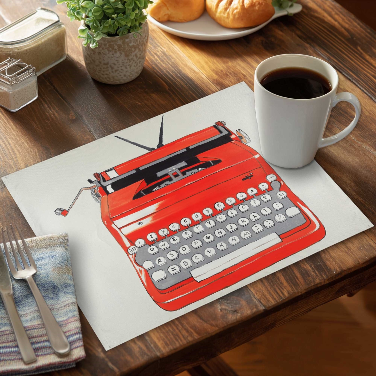 Picture of Begin Home Decor C4PP1418KDN9AB 14 x 18 in. Red Typewriter Machine Polyester Placemat - Home Decor - Set of 4