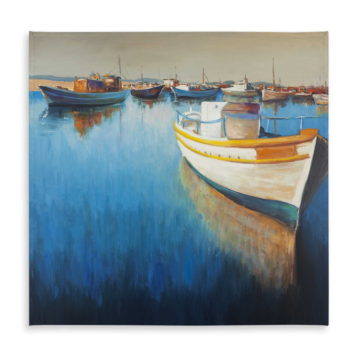 Picture of Begin Home Decor C1TC585811VET5 58 x 58 in. Fishing Boats at the Marina - Coastal Orange Tablecloth