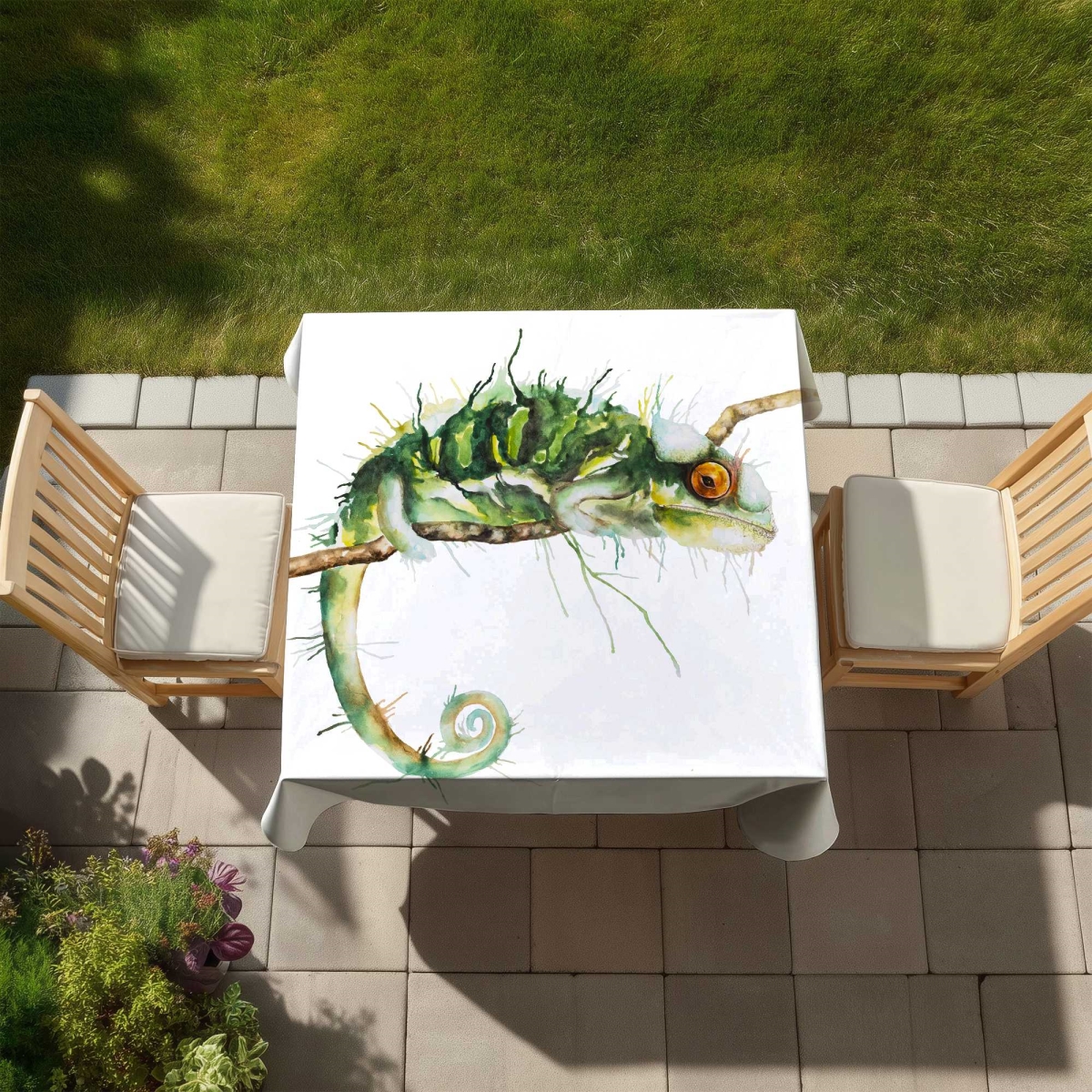 Picture of Begin Home Decor C1TC58584DHF7K 58 x 58 in. Chameleon on the Lookout - Livingroom Reptile Tablecloth
