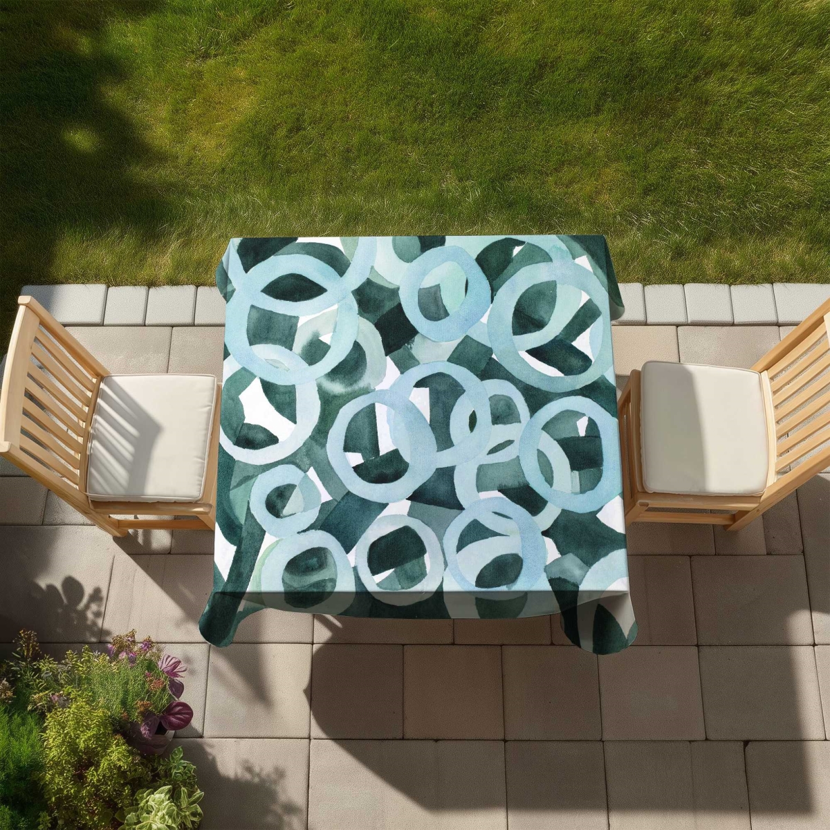 Picture of Begin Home Decor C1TC5858FPMDH4 58 x 58 in. Abstract Rings Tablecloth - Indoor & Outdoor Home Decor