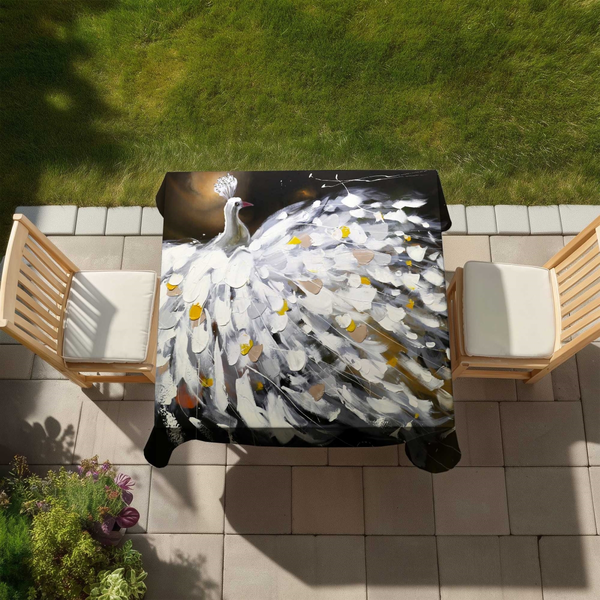 Picture of Begin Home Decor C1TC5858G6UZT4 58 x 58 in. Abstract Peacock Brown Feathers Tablecloth - Indoor & Outdoor