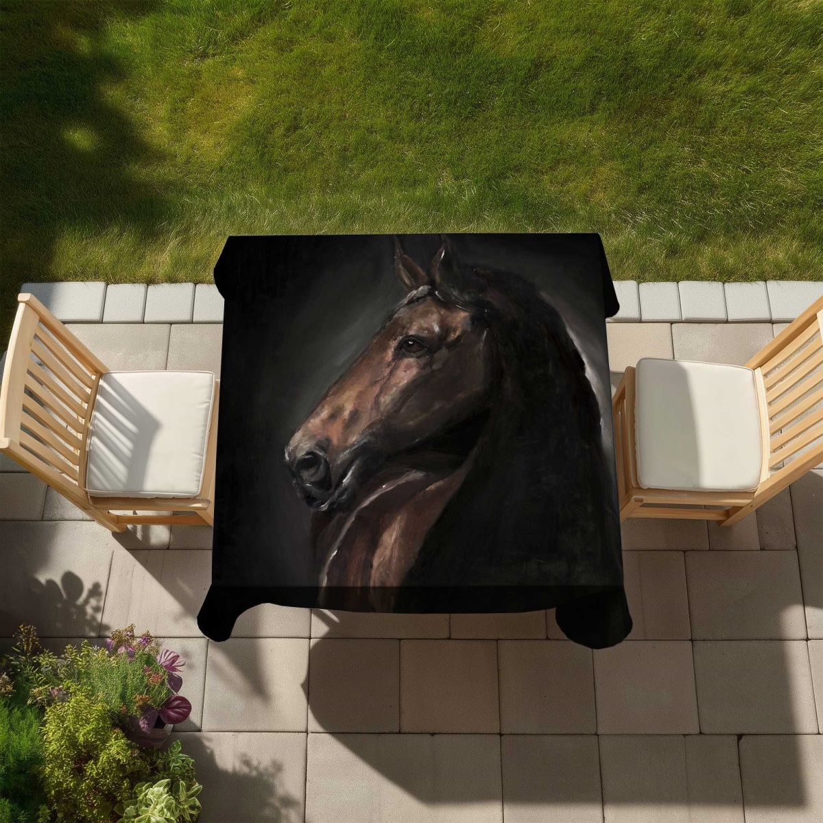 Picture of Begin Home Decor C1TC5858GVVVTC 58 x 58 in. Spirit The Horse Tablecloth - Rustic Indoor & Outdoor Decor