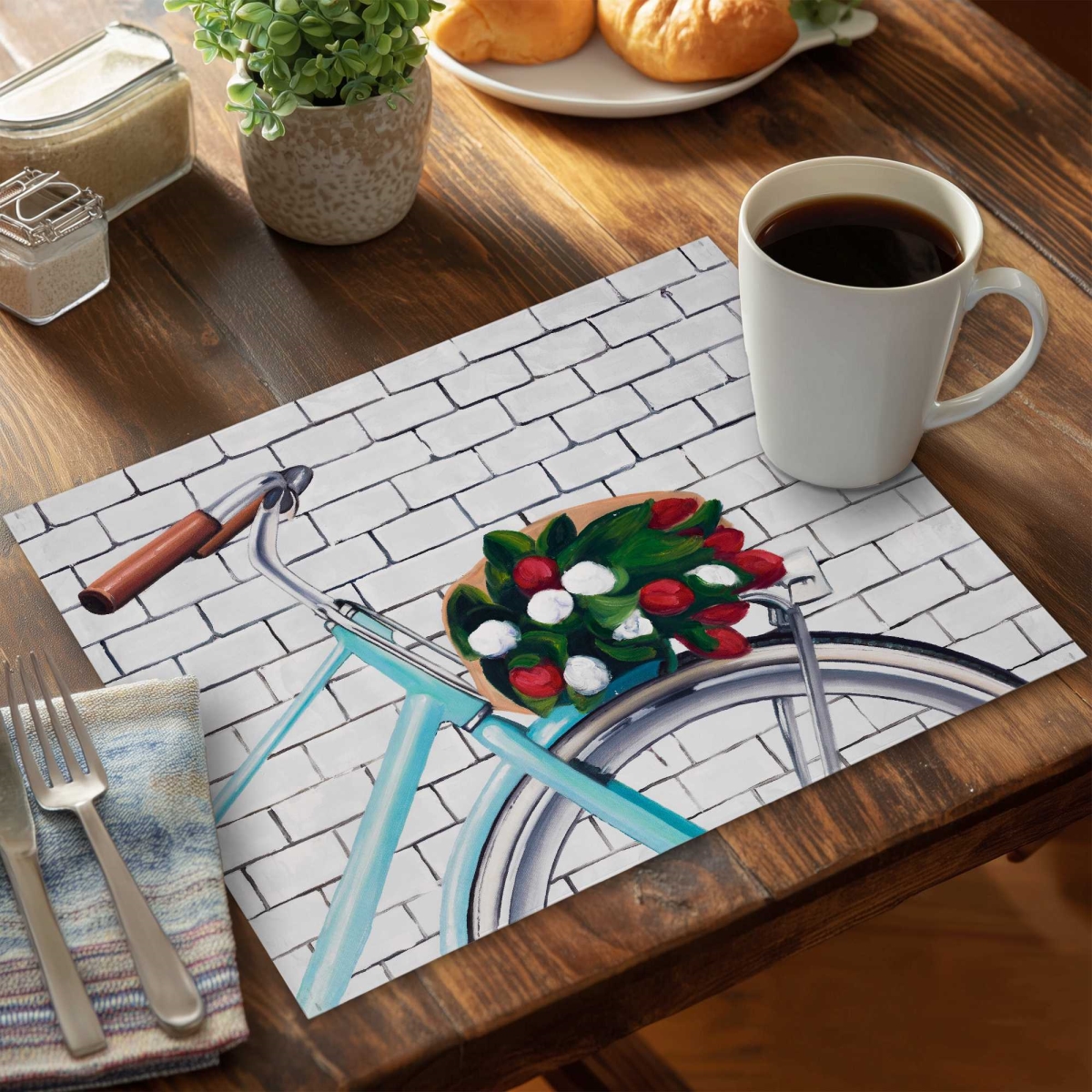 Picture of Begin Home Decor C4PP1418TI4UB4 14 x 18 in. Bicycle with Bouquet of Tulips - Polyester Placemat - Set of 4