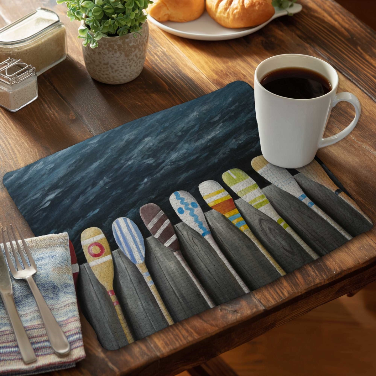 Picture of Begin Home Decor C6BP14180CSH1W 14 x 18 in. Colorful Paddles on the Dock - Braided Polyester Placemat - Set of 6