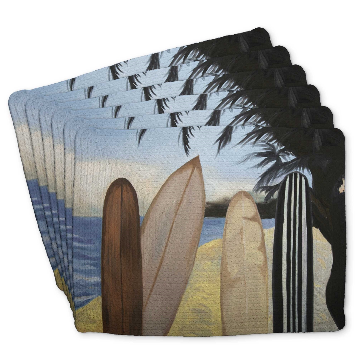 Picture of Begin Home Decor C6BP14183JQWML 14 x 18 in. Surfboards Braided Polyester Placemats for Home Decor - Set of 6