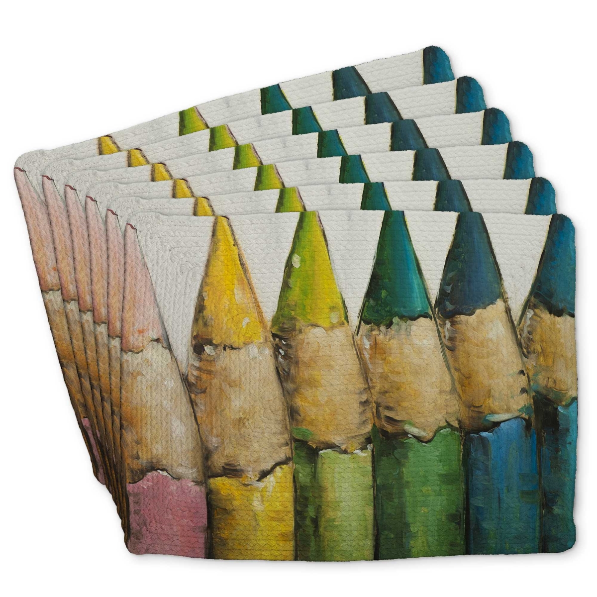 Picture of Begin Home Decor C6BP1418M7PFMV 14 x 18 in. Color Pencils Standing - Braided Polyester Placemats - Set of 6