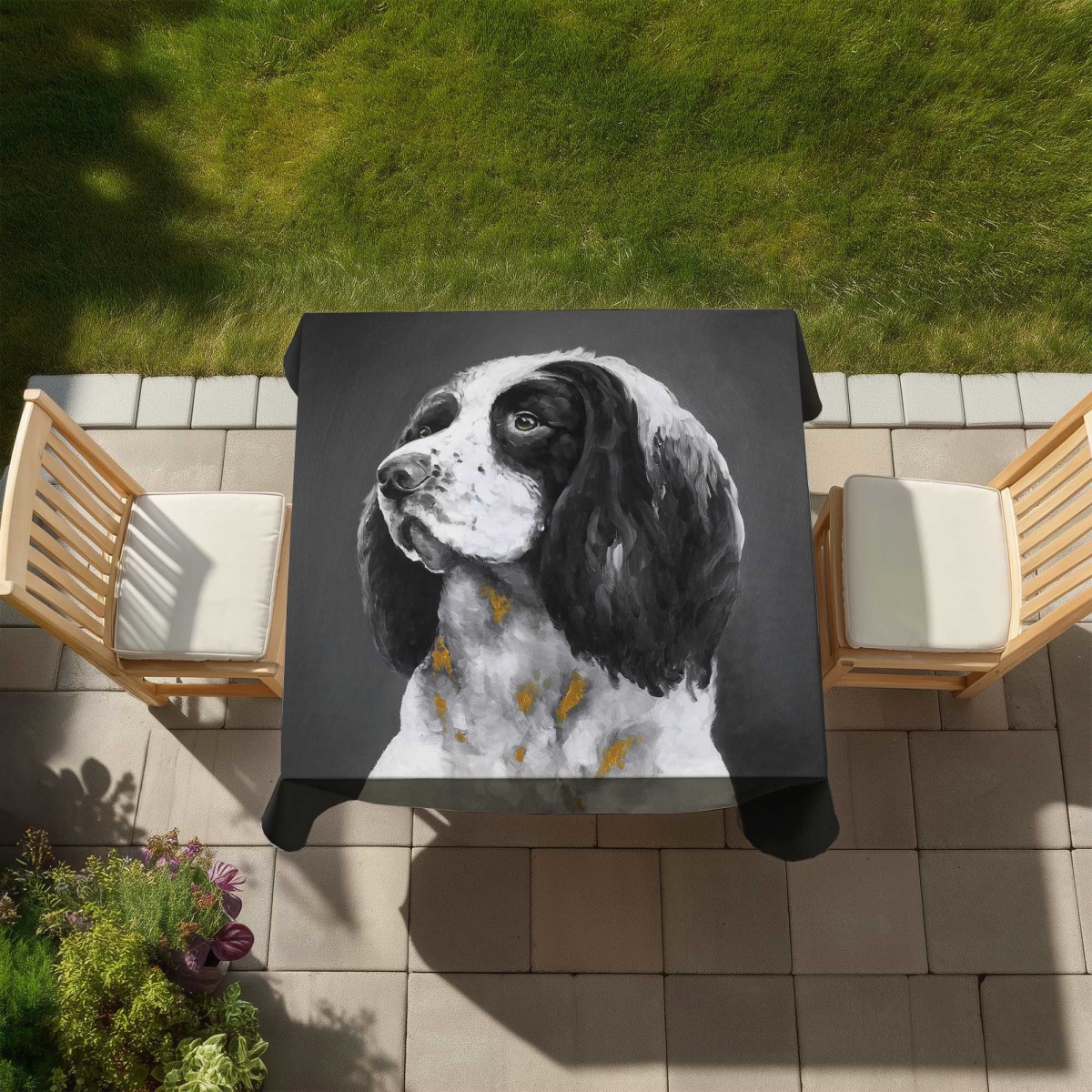 Picture of Begin Home Decor C1TC585826NLE3 58 x 58 in. English Springer Spaniel Dog Tablecloth - Hyperrealist Gray