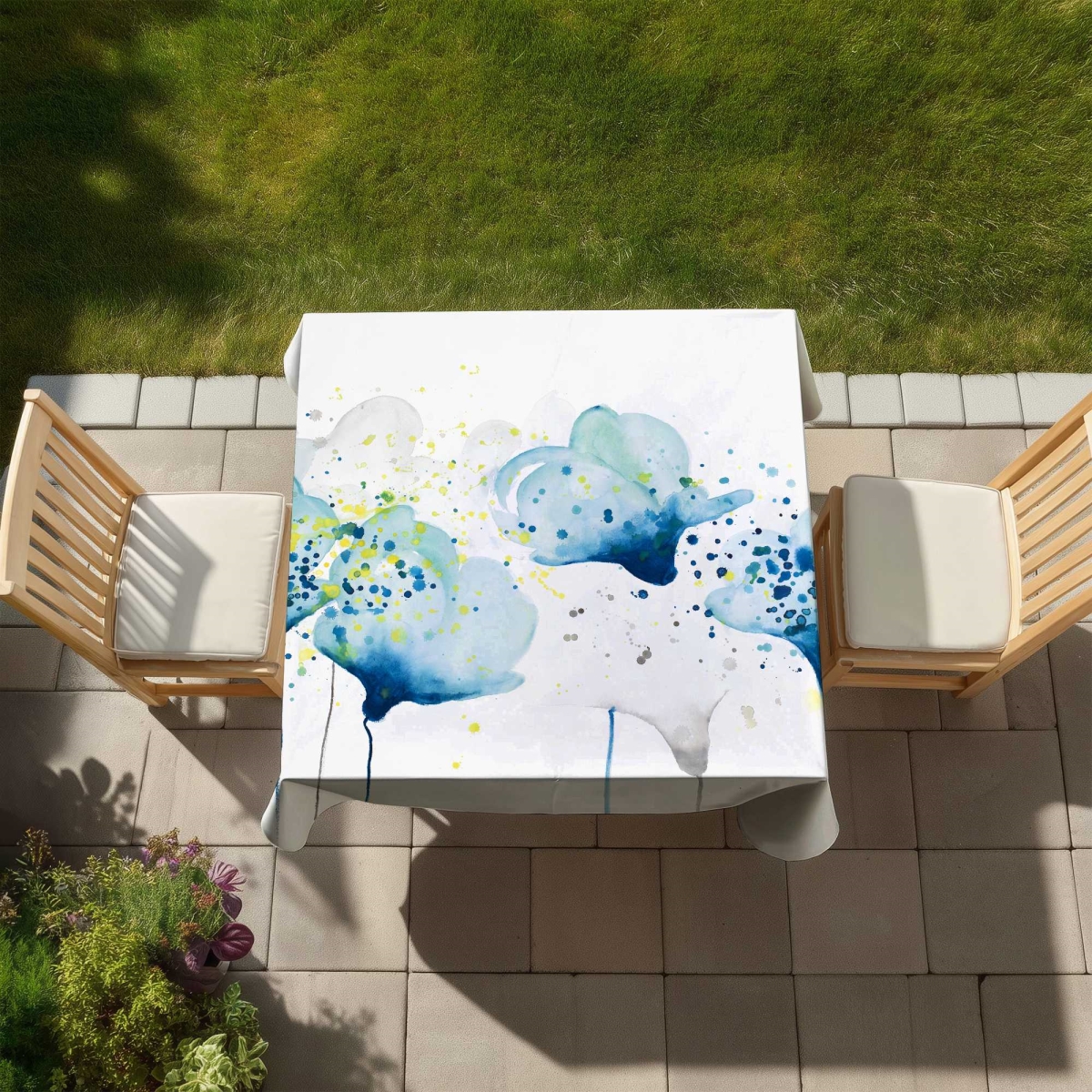 Picture of Begin Home Decor C1TC58587T89KH 58 x 58 in. Dotted Paint Splash Flowers Tablecloth - Floral Home Decor