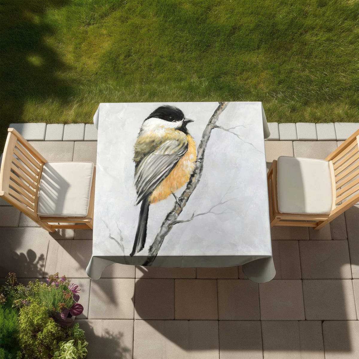 Picture of Begin Home Decor C1TC5858KDFRBF 58 x 58 in. Small Coal Tit - Black Contemporary Tablecloth