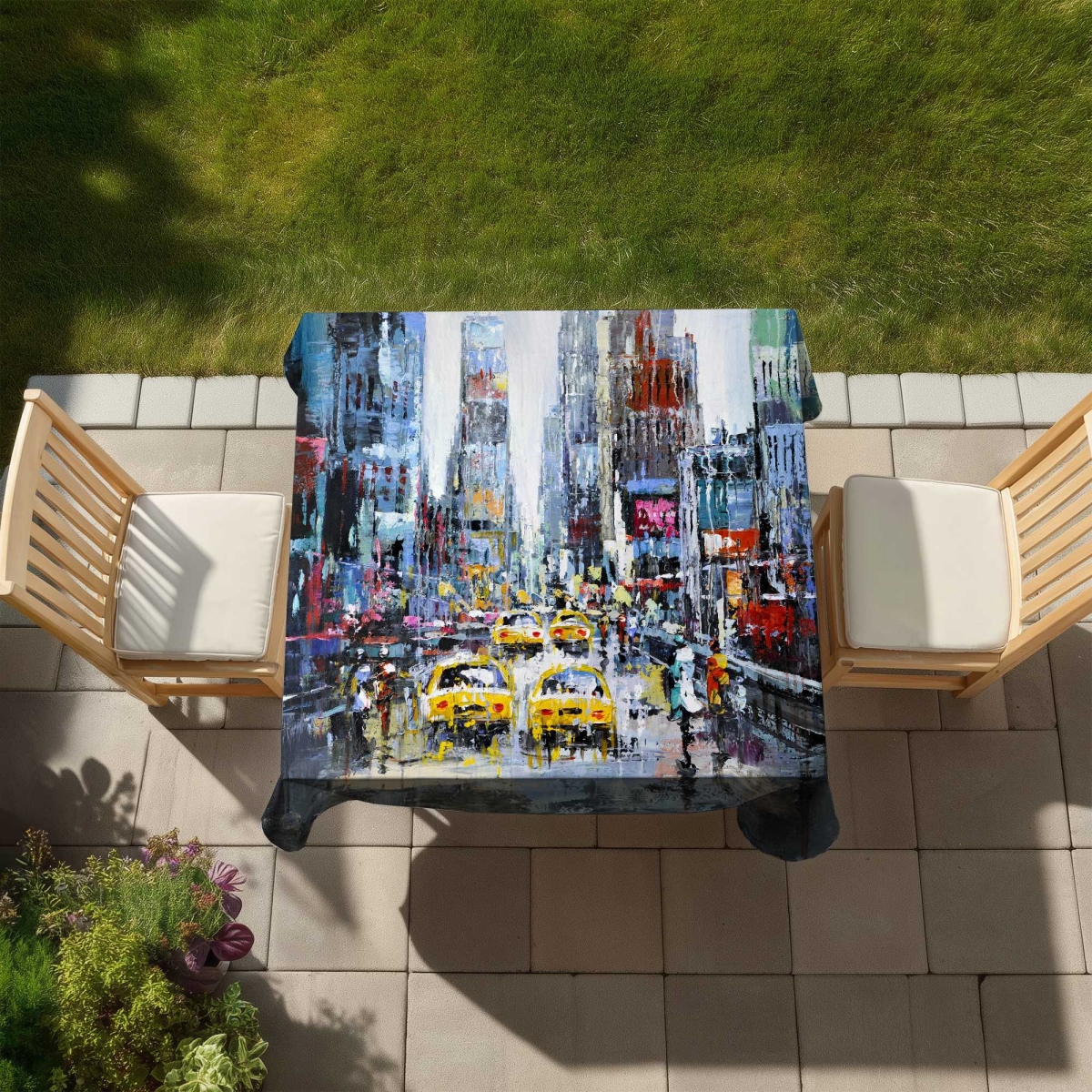 Picture of Begin Home Decor C1TC5858L9XN88 58 x 58 in. Urban Scene Yellow Taxis Tablecloth - Contemporary Decor