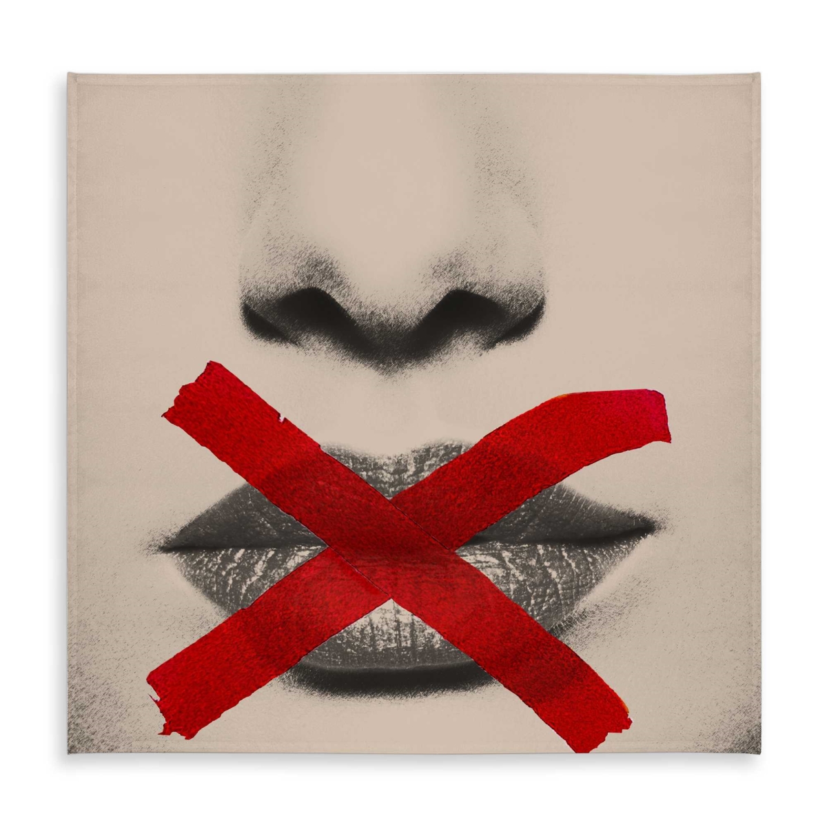 Picture of Begin Home Decor C1TC5858NSGQCS 58 x 58 in. Grayscale Lips with Red X - Modern Red Tablecloth for Decor