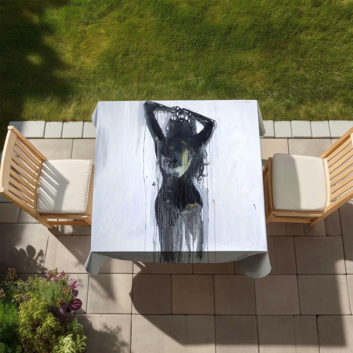 Picture of Begin Home Decor C1TC5858WXWWPK 58 x 58 in. Female Silhouette Tablecloth - Black Illustrative Home Decor