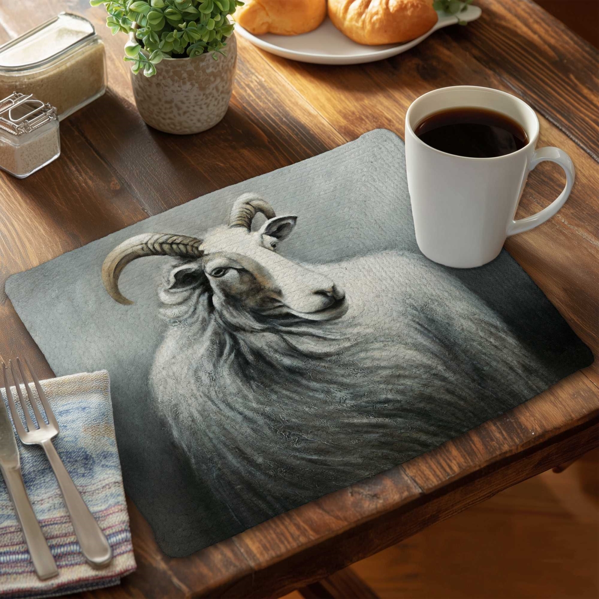 Picture of Begin Home Decor C4BP14181V31G3 14 x 18 in. Cashmere Goat - Braided Polyester Placemat for Home Decor - Set of 4