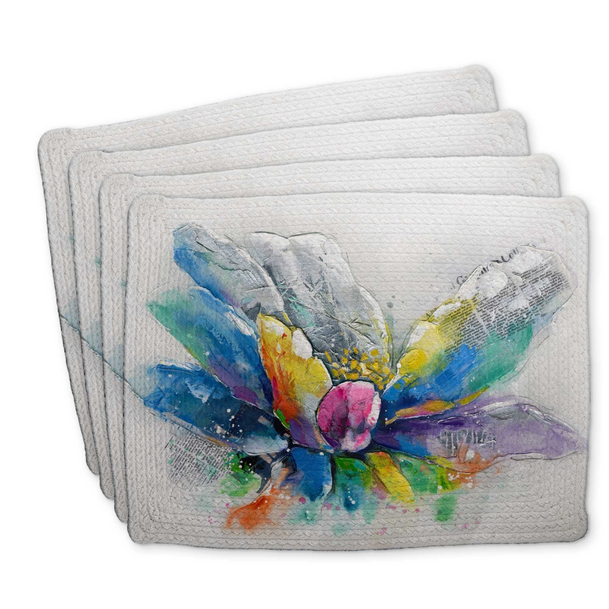 Picture of Begin Home Decor C4BP14182CFL5U 14 x 18 in. Abstract Flower with Sapper - Braided Polyester Placemat - Set of 4