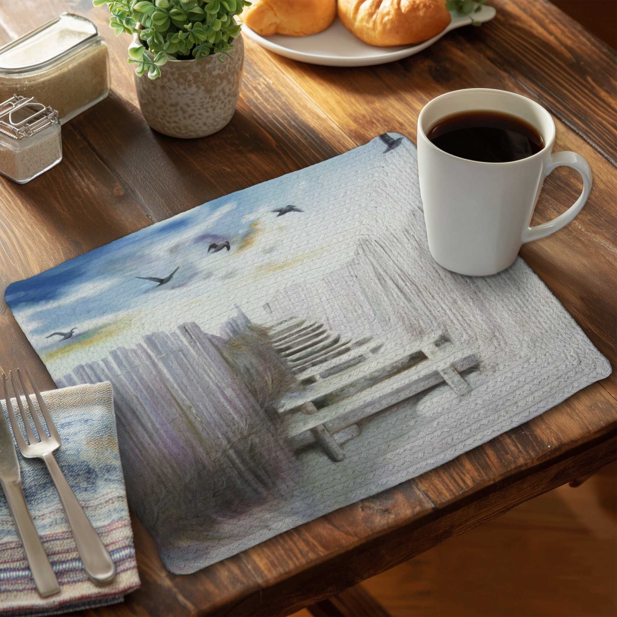 Picture of Begin Home Decor C4BP14183A57J0 14 x 18 in. Break at the Beach - Braided Polyester Placemat - Set of 4