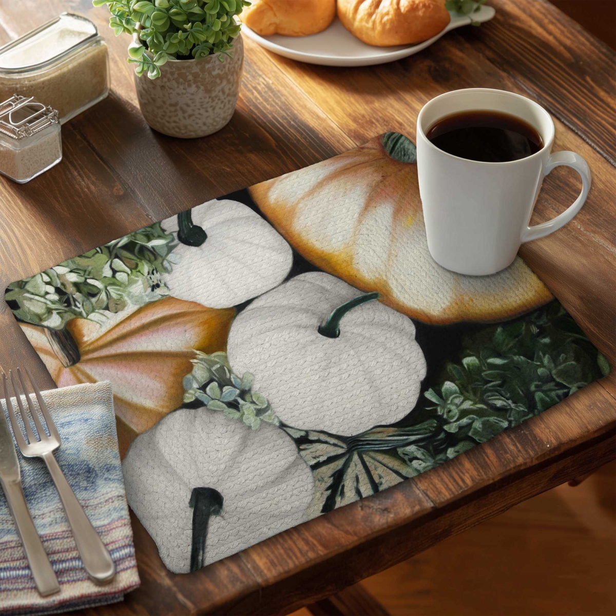 Picture of Begin Home Decor C4BP14184UXF4N 14 x 18 in. Fall Pumpkins Braided Polyester Placemat for Home Decor - Set of 4