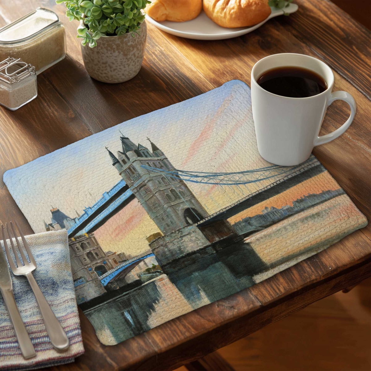 Picture of Begin Home Decor C4BP141881QH31 14 x 18 in. Sunset on the London Bridge Braided Polyester Placemat - Set of 4