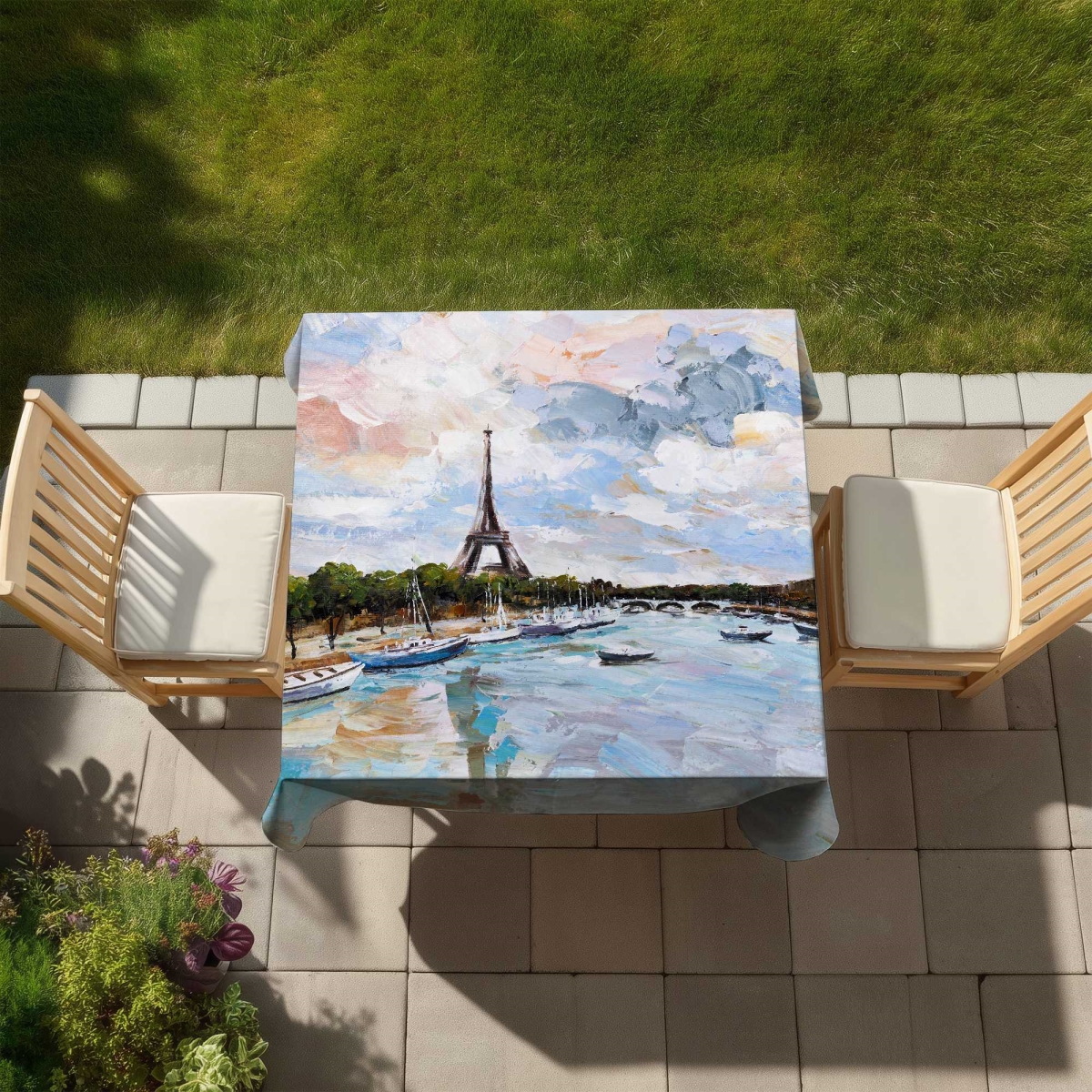 Picture of Begin Home Decor C1TC5858AFDSTK 58 x 58 in. Boats on the Seine Tablecloth - Indoor & Outdoor Home Decor