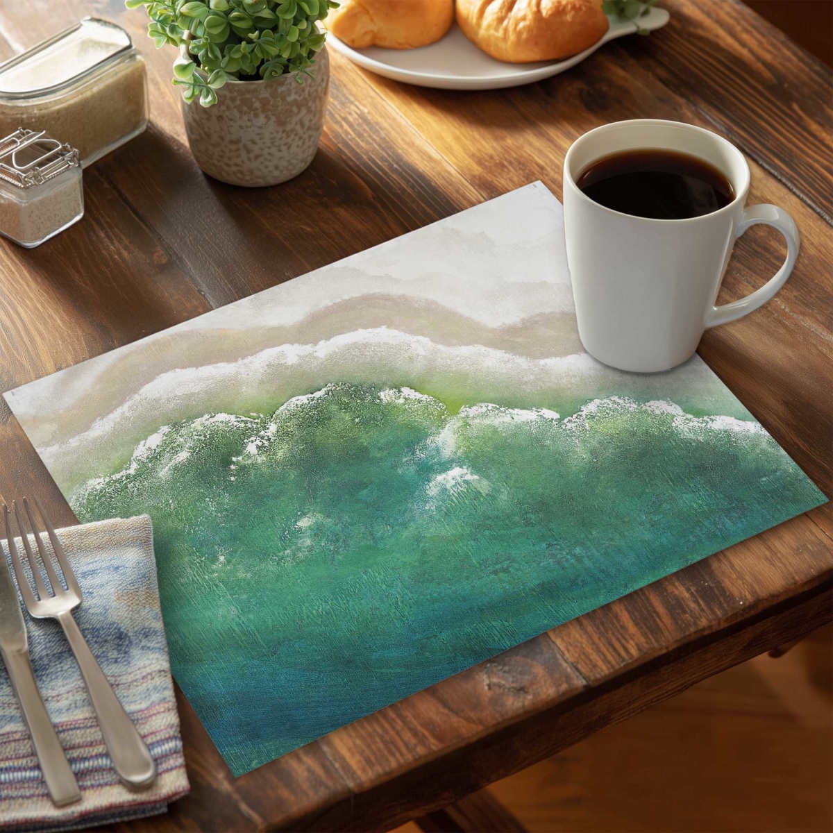 Picture of Begin Home Decor C4PP1418EXQSLY 14 x 18 in. Turquoise Sea Polyester Placemat - Stylish Home Decor Accent - Set of 4