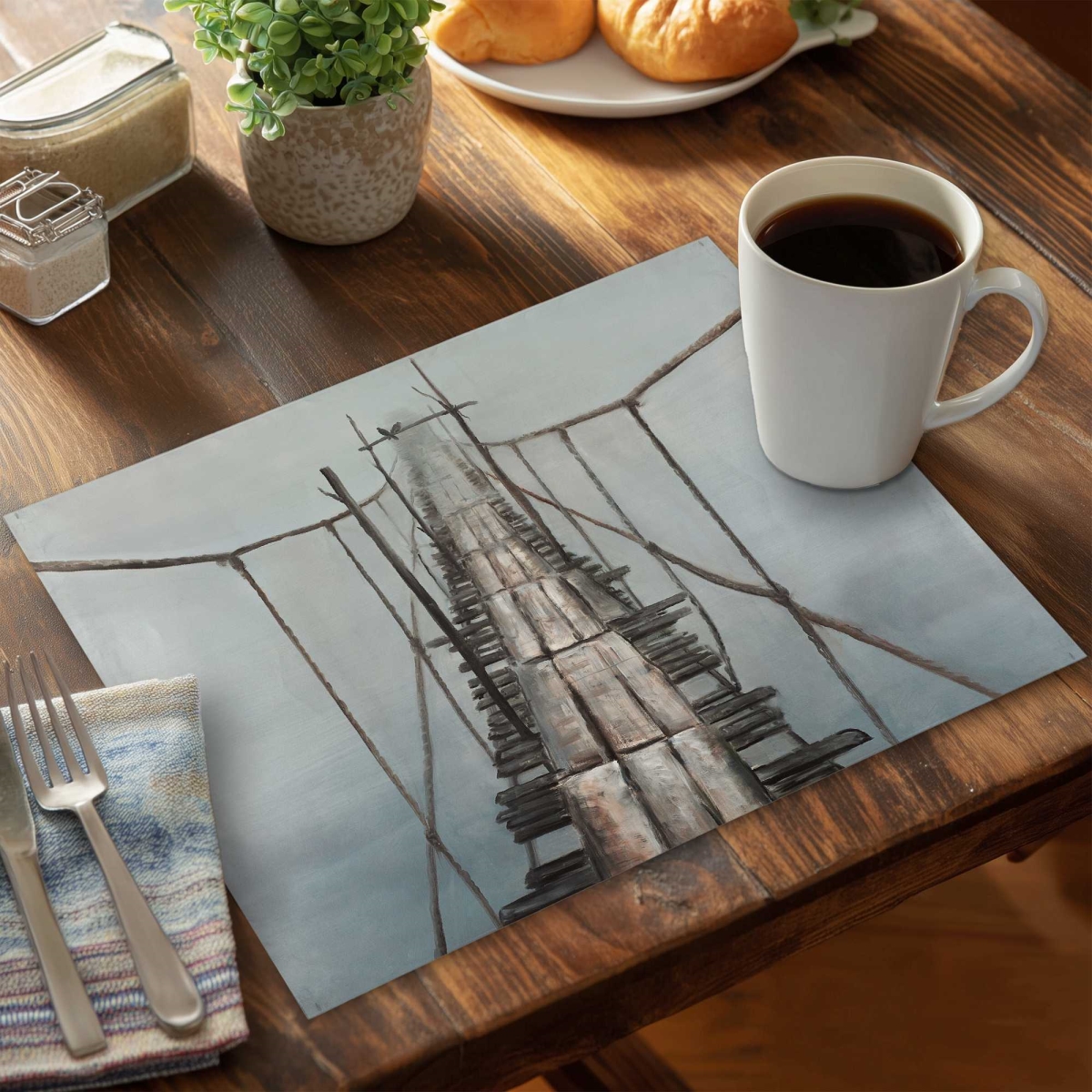 Picture of Begin Home Decor C4PP1418H5N8TT 14 x 18 in. Old Abandoned Bridge Polyester Placemat - Home Decor Accent - Set of 4