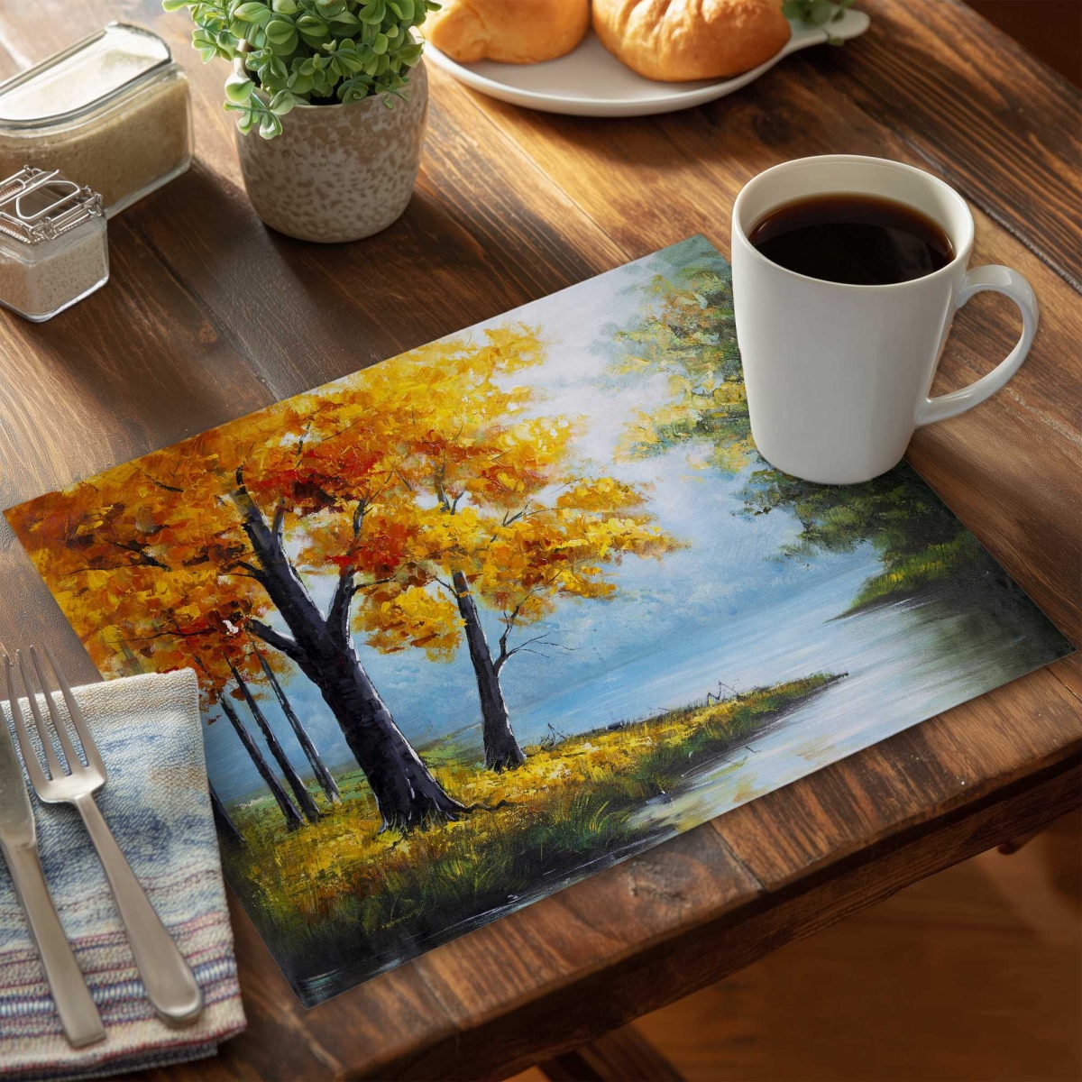 Picture of Begin Home Decor C4PP1418ENBRE7 14 x 18 in. Trees by The Lake Polyester Placemat - Stylish Home Decor - Set of 4