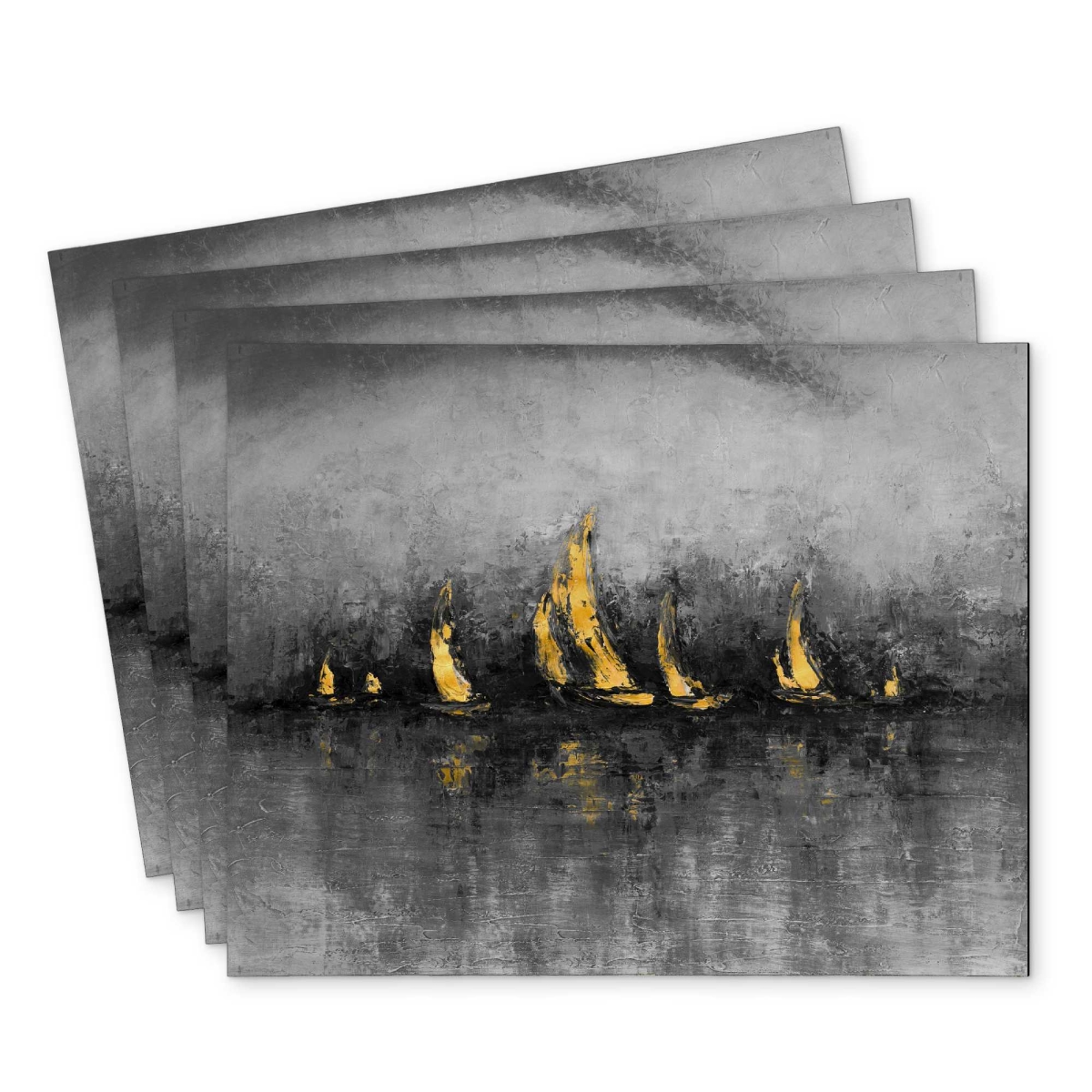 Picture of Begin Home Decor C4PP1418TAIVOM 14 x 18 in. Gold Sailboats Polyester Placemats - Elegant Home Decor - Set of 4